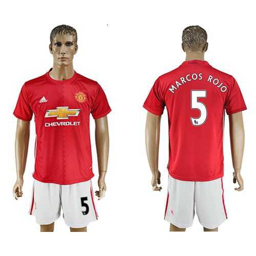 Manchester United #5 Marcos Rojo Red Home Soccer Club Jersey