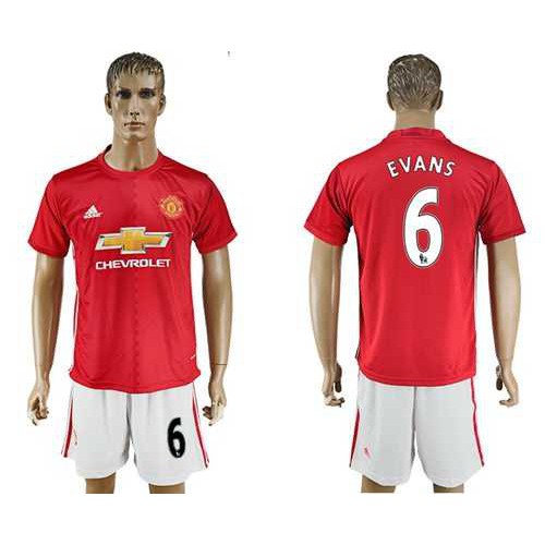 Manchester United #6 Evans Red Home Soccer Club Jersey