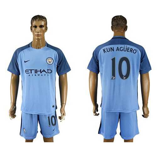 Manchester City #10 Kun Aguero Home Soccer Club Jersey