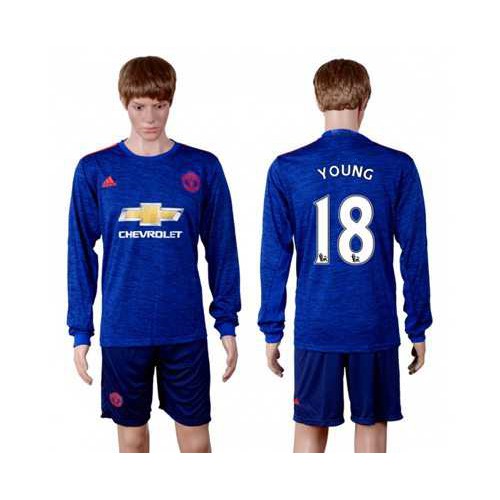 Manchester United #18 Young Away Long Sleeves Soccer Club Jersey