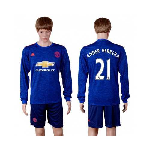 Manchester United #21 Ander Herrera Away Long Sleeves Soccer Club Jersey