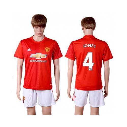 Manchester United #4 Jones Red Home Soccer Club Jersey