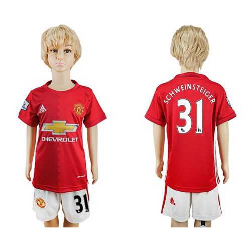 Manchester United #31 Schweinsteiger Home Kid Soccer Club Jersey