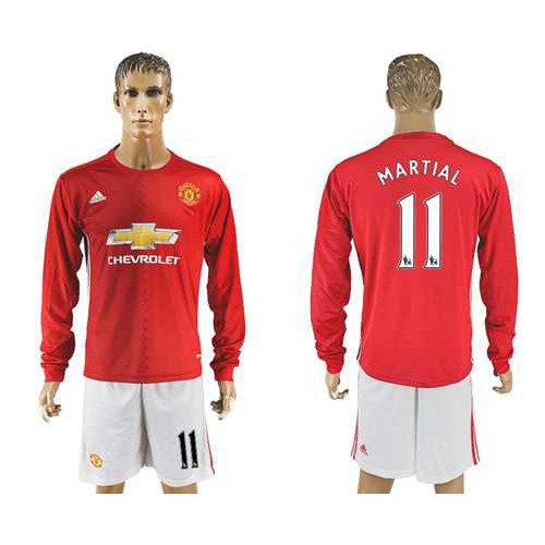 Manchester United #11 Martial Red Home Long Sleeves Soccer Club Jersey