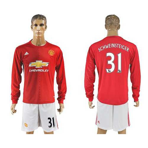 Manchester United #31 Schweinsteiger Red Home Long Sleeves Soccer Club Jersey