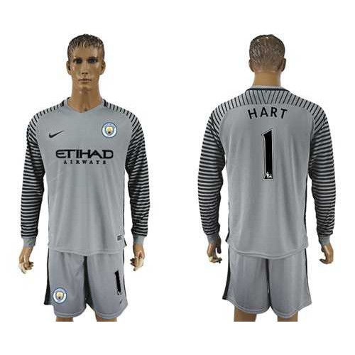 Manchester City #1 Hart Grey Goalkeeper Long Sleeves Soccer Club Jersey
