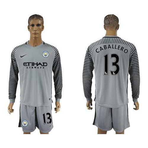Manchester City #13 Caballero Grey Goalkeeper Long Sleeves Soccer Club Jersey