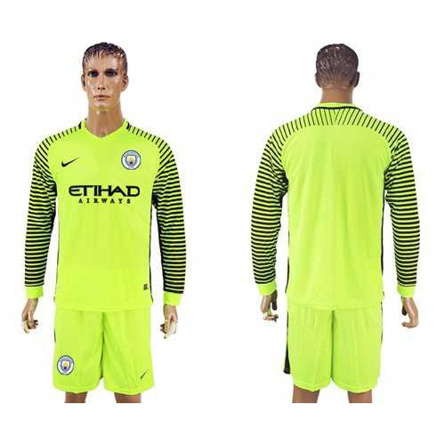 Manchester City Blank Shiny Green Goalkeeper Long Sleeves Soccer Club Jersey