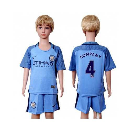 Manchester City #4 Kompany Home Kid Soccer Club Jersey