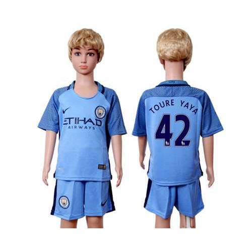 Manchester City #42 Toure YAYA Home Kid Soccer Club Jersey