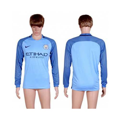 Manchester City Blank Home Long Sleeves Soccer Club Jersey