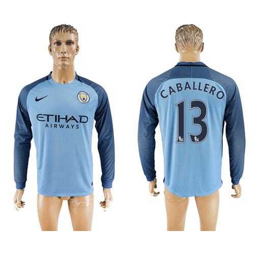 Manchester City #13 Caballero Home Long Sleeves Soccer Club Jersey