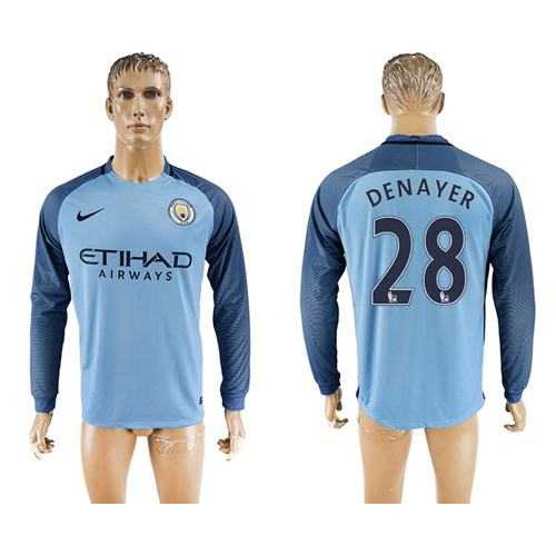 Manchester City #28 Denayer Home Long Sleeves Soccer Club Jersey