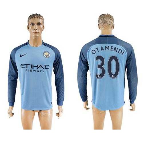 Manchester City #30 Otamendi Home Long Sleeves Soccer Club Jersey