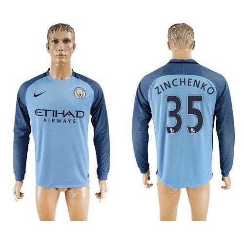 Manchester City #35 Zinchenko Home Long Sleeves Soccer Club Jersey