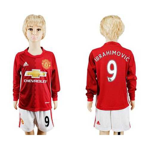 Manchester United #9 Ibrahimovic Home Long Sleeves Kid Soccer Club Jersey
