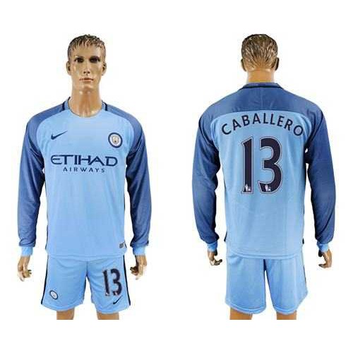 Manchester City #13 Caballero Home Long Sleeves Soccer Club Jersey