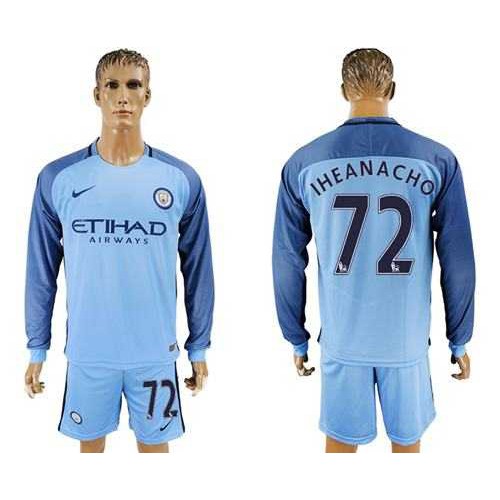 Manchester City #72 Iheanacho Home Long Sleeves Soccer Club Jersey