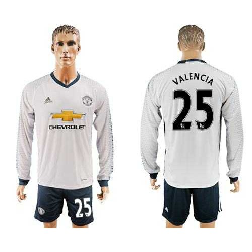 Manchester United #25 Valencia Sec Away Long Sleeves Soccer Club Jersey
