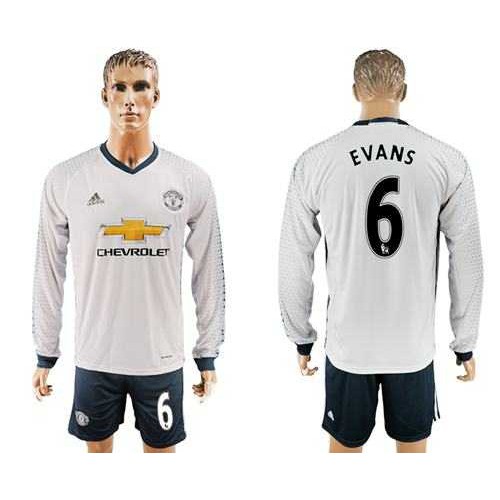 Manchester United #6 Evans Sec Away Long Sleeves Soccer Club Jersey