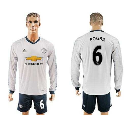 Manchester United #6 Pogba Sec Away Long Sleeves Soccer Club Jersey