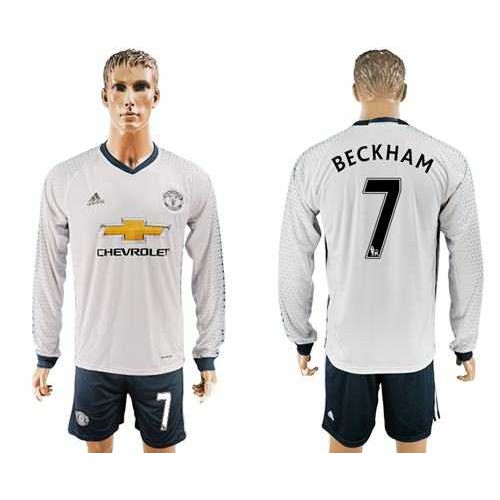 Manchester United #7 Beckham Sec Away Long Sleeves Soccer Club Jersey