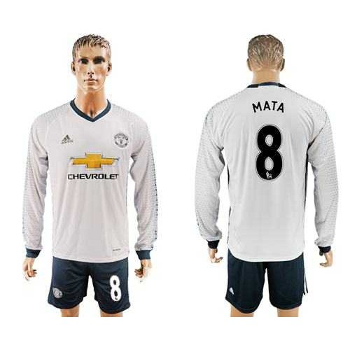 Manchester United #8 Mata Sec Away Long Sleeves Soccer Club Jersey