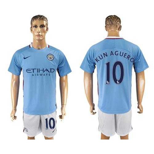 Manchester City #10 Kun Aguero Home Soccer Club Jersey