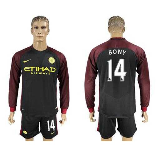 Manchester City #14 Bony Away Long Sleeves Soccer Club Jersey