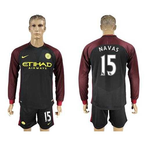 Manchester City #15 Navas Away Long Sleeves Soccer Club Jersey