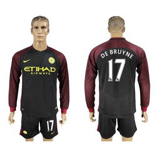 Manchester City #17 De Bruyne Away Long Sleeves Soccer Club Jersey