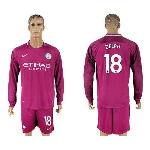 Manchester City #18 Delph Away Long Sleeves Soccer Club Jersey