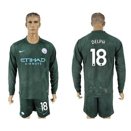 Manchester City #18 Delph Sec Away Long Sleeves Soccer Club Jersey