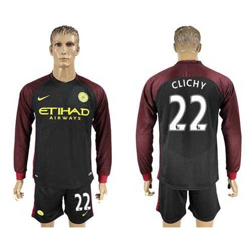 Manchester City #22 Clichy Away Long Sleeves Soccer Club Jersey
