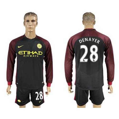 Manchester City #28 Denayer Away Long Sleeves Soccer Club Jersey