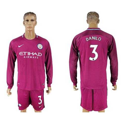 Manchester City #3 Danilo Away Long Sleeves Soccer Club Jersey