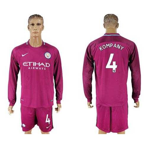 Manchester City #4 Kompany Away Long Sleeves Soccer Club Jersey