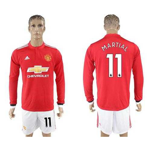 Manchester United #11 Martial Red Home Long Sleeves Soccer Club Jersey
