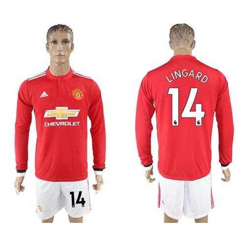Manchester United #14 Lingard Red Home Long Sleeves Soccer Club Jersey