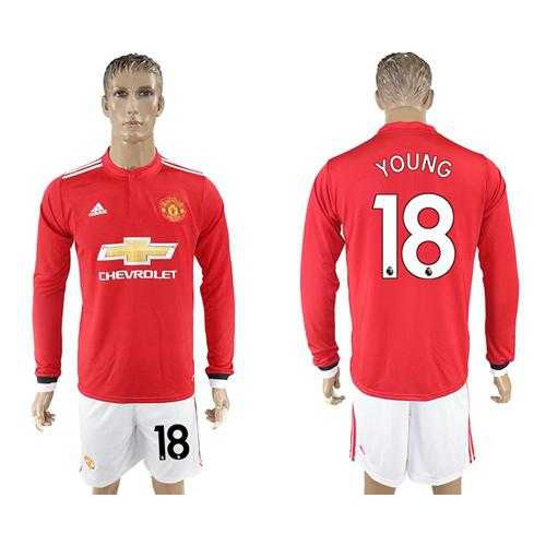 Manchester United #18 Young Red Home Long Sleeves Soccer Club Jersey