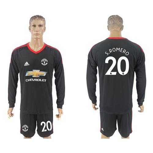 Manchester United #20 S.Romero Black Goalkeeper Long Sleeves Soccer Club Jersey