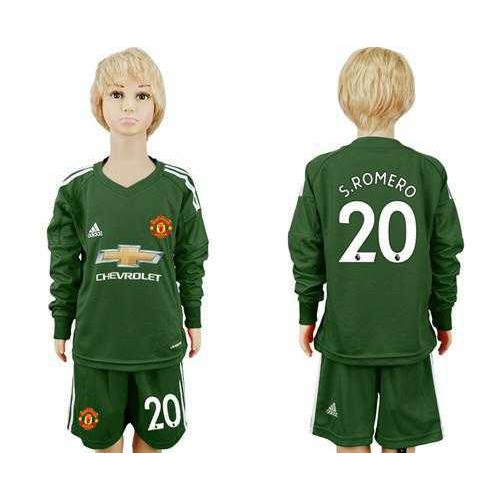 Manchester United #20 S.Romero Green Goalkeeper Long Sleeves Kid Soccer Club Jersey