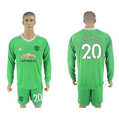 Manchester United #20 S.Romero Green Goalkeeper Long Sleeves Soccer Club Jersey