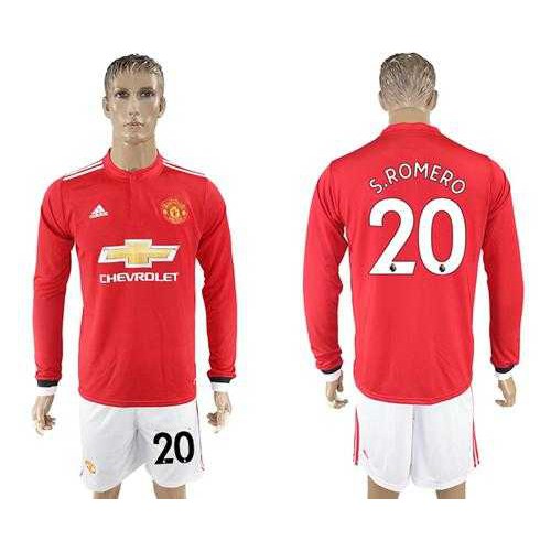 Manchester United #20 S.Romero Red Home Long Sleeves Soccer Club Jersey