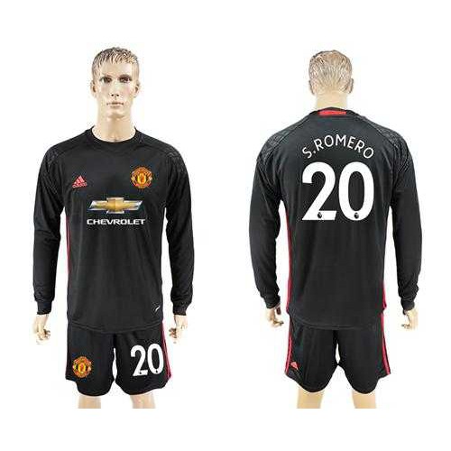 Manchester United #20 Sromero Black Goalkeeper Long Sleeves Soccer Club Jersey