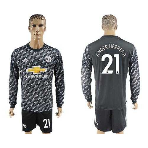 Manchester United #21 Ander Herrera Black Long Sleeves Soccer Club Jersey