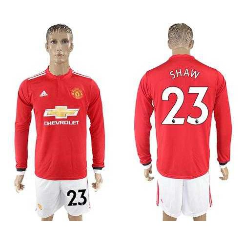 Manchester United #23 Shaw Red Home Long Sleeves Soccer Club Jersey