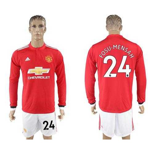 Manchester United #24 Fosu-Mensah Red Home Long Sleeves Soccer Club Jersey