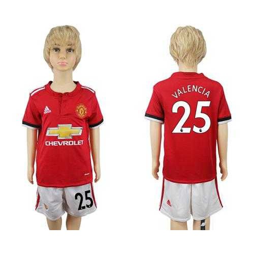 Manchester United #25 Valencia Home Kid Soccer Club Jersey