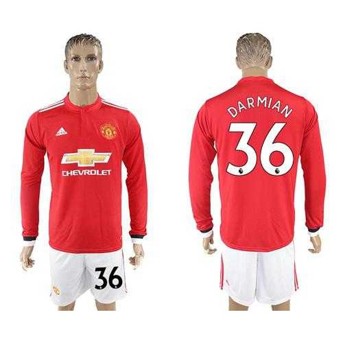 Manchester United #36 Darmian Red Home Long Sleeves Soccer Club Jersey